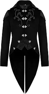 JEShifangjiusu Vintage Victorian Frock Coat for Men Uniform Cosplay Costume Steampunk Formal Tailcoat Retro Gothic Tailcoats Long Jacket, Black C1, XXL