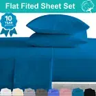 2000TC Cotton 4PCS Single/Double/Queen/King Bed Flat Fitted Sheet Set Pillowcase