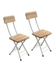 [SOGA] Space Saving Lightweight Foldable Chair Set of 2 in Oak Grain