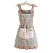 Floral Apron Bib Washable Waiter Chef Kitchen Cooking Cotton Apron with Pockets Green