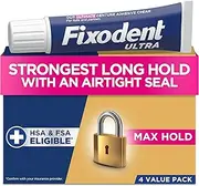 [Fixodent] Ultra Max Hold Secure Denture Adhesive Cream for Full and Partial Denture Wearers, 2.2oz (Pack of 4)