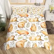 Capybaras Duvet Cover Single Size,Cute Capybara Comforter Cover for Kids Teens Adults,Funny Animals Bedding Set Capybara Lovers Home Decor,Watercolor Botanical Leaves Quilt Cover