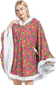 Poncho Blanket, Fleece Hoodie Blanket SPXMQSS Plush Poncho Sweatshirt Blanket Casual Padded TV Blanket One Size Fits All Orange