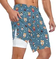 [ZZXXB] Winter Corgi Dog Husky Athletic Shorts for Men with Pockets 2 in 1 Quick Dry Running Shorts S-3XL
