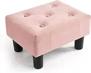 Poofzy Small Foot Stool Ottoman, Velvet Ottoman Foot Rest with Legs, Rectangle Footstool Ottomans for Couch, Living Room and Entryway (Pink)