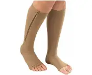 1 Pair Of Zipper Compression Medical Leg Calf Swelling Open Toe Socks Body Sculpting Middle Tube With Zipper Socks Calf Socks,Beige,2X-Large (1 Pair)