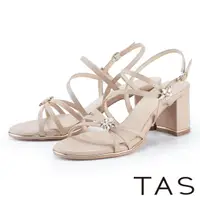 在飛比找momo購物網優惠-【TAS】氣質花朵鑽飾真皮高跟涼鞋(裸色)