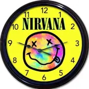 Nirvana Kurt Cobain Wall Grunge Rock Band Punk Rock 90s Smiley Face 10" Clock