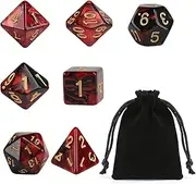 GWHOLE 7 PCS Polyhedral Dice Set Dungeons and Dragons Table Game Dice for D&D, DND, GRP with Black Pouch, Red Black