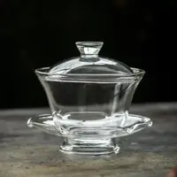 在飛比找ETMall東森購物網優惠-日式透明加厚耐熱 手工玻璃蓋碗 泡茶碗 綠茶蓋杯三才蓋碗大號