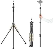 Domary 222cm/87.4in Portable Tr Stand Video Light Stand Carbon Fiber 5-section Adjustable 3kg/6.6lbs Load Capacity with Detachable Center Column 1/4in & 3/8in Screw for LED Video Light/Flash Light/