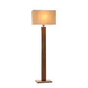 Dionne Modern Elegant Metal Body Wooden Stand Floor Lamp Square Fabric Light Shade - Wood & Creamy White Fabric