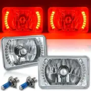 4X6" Red LED Halo Angel Eye Headlight Halogen Headlamp 55/60W Light Bulbs Pair (for: Chrysler)