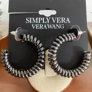 VERA WANG Rocker Chic Gunmetal Phone Cord Dimensional Hoop Earrings**NEW!