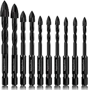 Mgtgbao 10PC Masonry Drill Bits, Concrete Drill Bit Set for Tile,Brick, Plastic and Wood,Tungsten Carbide Tip Best for Wall Mirror and Ceramic Tile on Concrete and Brick Wall with Size 5mm to 12mm