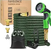 Favolence Expandable Garden Hose 15m, Water Hose with 10-Pattern Spray Gun, Leakproof and Lightweight Water Hose Set, Flexible Water Pipe with Quick Metal Connector for Outdoor Use - 50FT