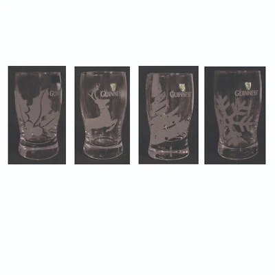 GUINNESS 4 x ETCHED CHRISTMAS TASTER GLASSES BREWERY ISSUED 140ml MAN CAVE