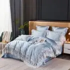 Bedding Set 8 Pcs Real Silk & Cotton Lace Duvet Cover Flat Sheet 6 Pillowcases