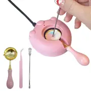 Pink Electric Wax Seal Warmer Kit with Spoon, Tweezers and Stir Stick, for Wax S
