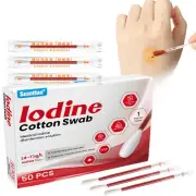 50PCS Iodine Portable Stick Medical Disinfected Cotton Swab Make Up Disposable