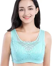 [BaronHong] Bralette Bra for Fake Boobs Silicone Breast Crossdresser Mastectomy; Mesh Lace(Blue,85B)