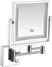 Shaving Mirror Wall Mounted，LED Lighted Makeup Mirror with LED Illuminated & Stepless Dimming, 360° Swivel Extendable Cosmetic Mirror