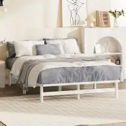Oikiture Double Wooden Bed Frame Base Platform Solid Pine Timber Beds White