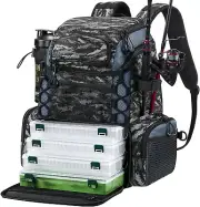 Fishing Tackle Backpack with Rod Holders & 4 Tackle Boxes, Outdoor Fishing Bag w