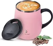 IDEUS Coffee Mug 470ml (16oz), Double Wall Vacuum Insulated Stainless Steel Coffee & Tea Cup w/Non-Slip Handle & Slider Module Lid & Large Volume (Sakura)
