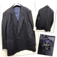 在飛比找Yahoo!奇摩拍賣優惠-🎀二手衣倉🎀 英國麼利 MORLEY黑灰細條紋雙排扣西裝外套