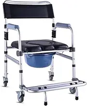 Portable Bedside Rolling Toilet Seat Stool Wheeled Walker with Seat Durable Commode Chair Shower Chair Toilet Bathtub with Detachable Pot and Brakes Waterproof Bath Stool(A)