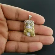 1.40Ct Round Lab Created Diamond Face of Jesus Pendant 14K Yellow Gold Over
