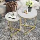2PCS Round Nesting Side Table Sintered Stone Coffee＆Snack End Table Living Room