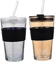 NAMOARLY 450ml Glass Water Cup Straw and Cover Leakproof for Cold Brew Iced Tea and Juices