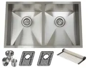 KBFmore 32" 16G Stainless Steel Undermount Kitchen Sink Grid Strainer Package