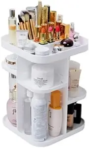 CARLA HOME 360 Rotating Makeup Organizer, DIY Adjustable Bathroom Makeup Carousel Spinning Holder Rack, Large Capacity Cosmetics Storage Box Vanity Shelf Countertop, Lipsticks (White)