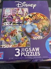 Disney Thomas Kinkade 3 Jigsaw Puzzles W/Puzzle Glue
