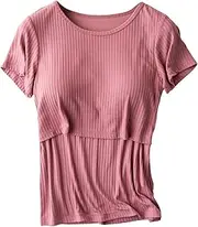 [Generic] Womens Maternity Short Sleeve Side Button Crew Neck Solid Color Tops T Shirt for Breastfeeding Couples Halloween Maternity Shirts