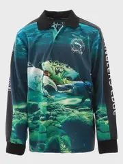 Kids Fishing Polo Crab Fish Turquoise