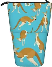 [OrcoW] Funny Cartoon Kangaroo Zoo Stand Pencil Holder Retractable Telescopic Pencil Case Cute Pen Pouch Pop Up Pencil Bag Portable Multifunctional Makeup Bag Stationery Organizer for School Office, Black,