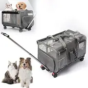 Travel Cat Bag Pet Trolley Box, Compartment Pet Rolling Carrier with Wheels, Wear-Resistant Oxford Cloth, Removable Base, Portable 3-in-1 Pet Stroller for Hiking, Camping