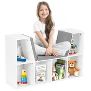 Babyjoy Kids Bookcase w/Upholstered Seat Toy Storage Organiser Display Cabinet Bookshelf