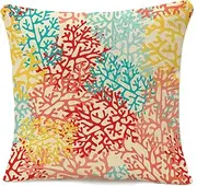 [IBILIU] Corals Colorful Art Throw Pillow Covers 18X18,Sea Corals Blue Yellow Orange Cotton Linen Cushion Cases Decorative Pillow Cases for Couch Sofa Bedroom
