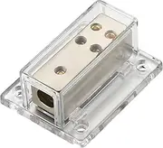 4/8/10 AWG Gauge Power Distribution Block 4 Gauge in - (4) 8/10 Gauge Out, Satin Nickle Plated Internal Material and High-Strength Clear Housing