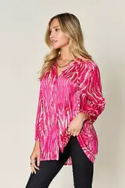 Double Take Full Size Printed Button Up Long Sleeve Shirt