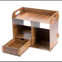 在飛比找松果購物優惠-桌面抽屜式收納盒木製文具書架辦公桌創意木質整理置物架1入 (