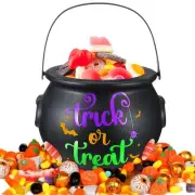 8 x 6 Inch Halloween Cauldron Candy Bowl Plastic Witch Kettle Black Cauldron ...