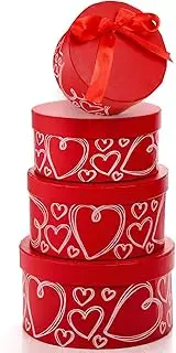 Goaste 4 Pack Round Gift Boxes with Lids, Red Nesting Gift Boxes, Stackable Flower Boxes with Ribbon for Arrangements, Wedding, Birthday, Valentines, Party, Anniversary, Christmas, Bridesmaid