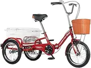 Three Wheel Bike, Adult Tricycle 16inch Foldable Tricycle with Shopping Basket Trike Bike Bicycle Simple Modern City Bike for Shopping W/Installation Tools&Instructions Cycling Pedalling