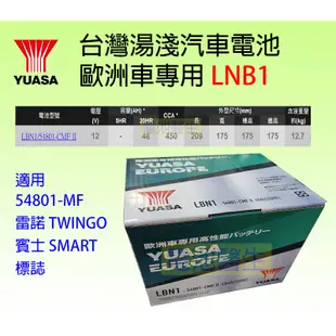 YUASA 湯淺 LBN1-54801 12V 48AH 歐規 雷諾 TWINGO/  SMART/ 標誌